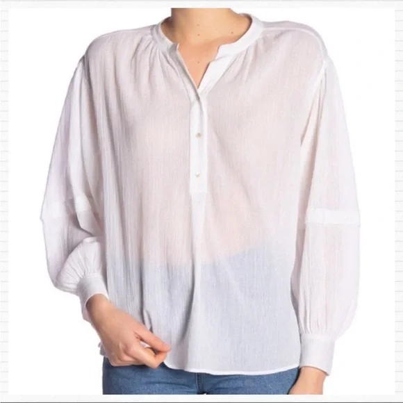 Vince White Crinkle Cotton Blouse - Picture 4 of 13